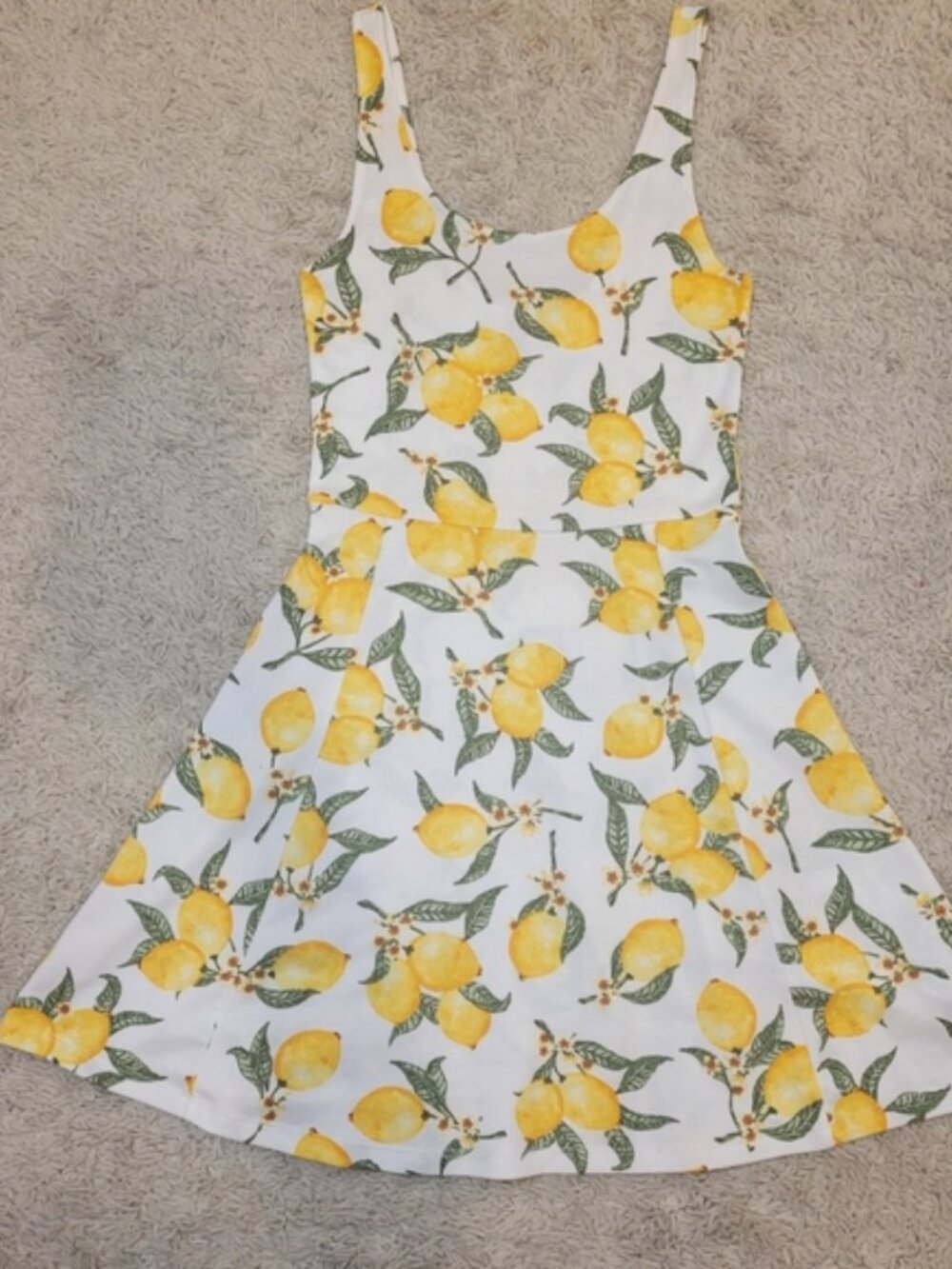 💐Yellow & White Lemon Print Lemons Casual Sleeveless Sundress Dress💐